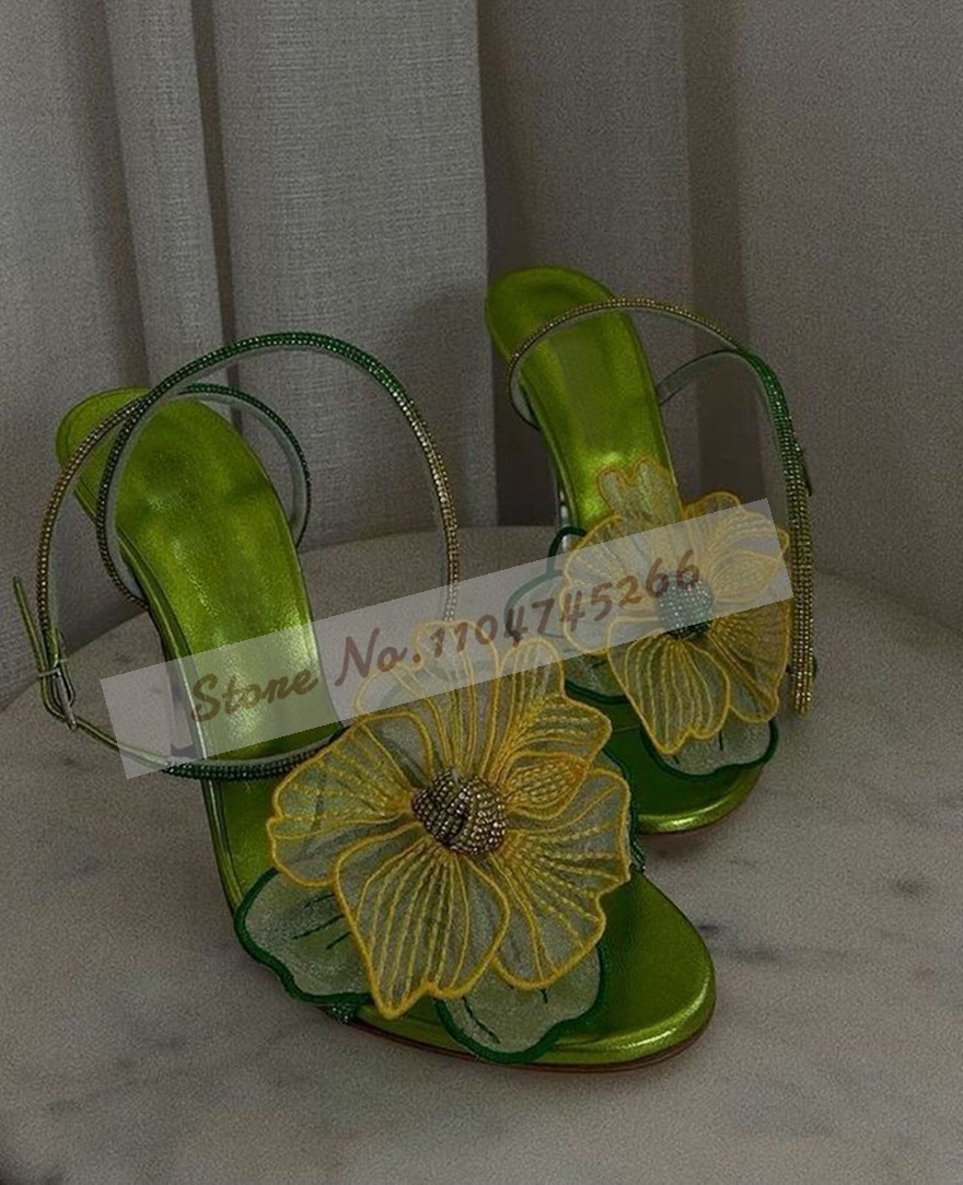 Mesh Strap Metal - Sandali con fiori da fata con